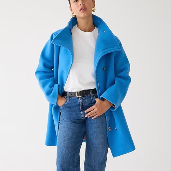 JCrew, Villa Coat in Italian Stadium-cloth Wool, Vivid Waterfall Blue, 4T - Picture 1 of 6